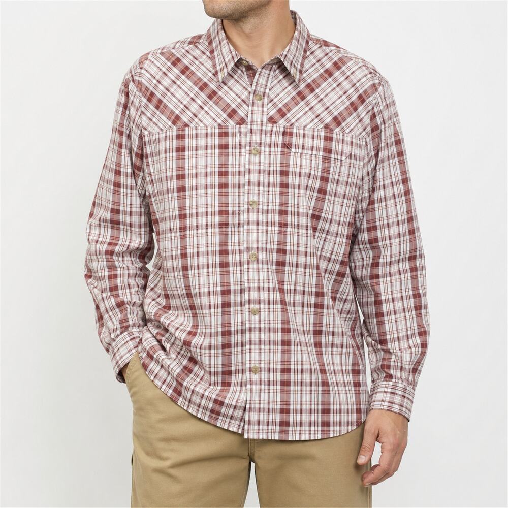 Duluth Trading Shirt Mens XL Red White Plaid Long Sleeve Button Up Outdoor Work